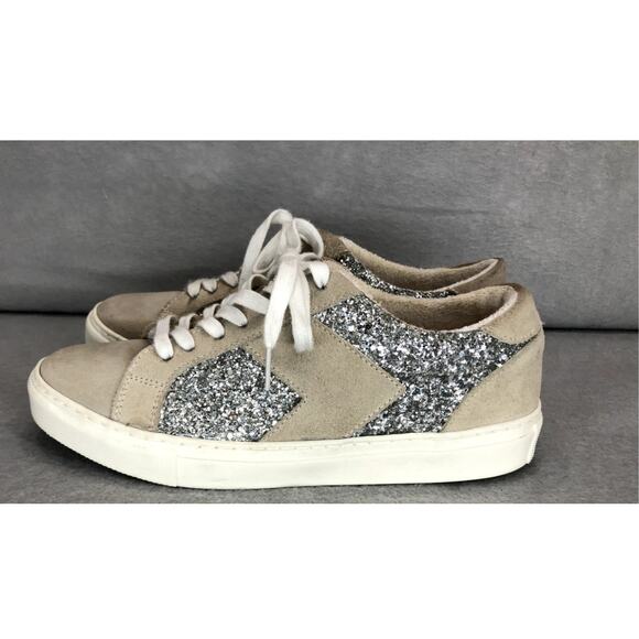 Steven NY Beige Suede w/Silver Glitter Sneakers Womens Size 9 - Picture 5 of 11